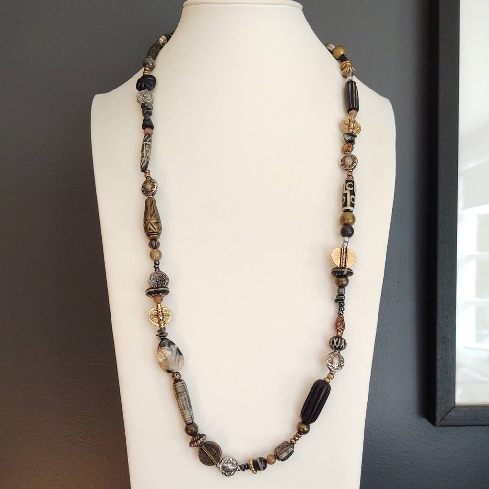 Mixed metal, stone and ceramic necklace